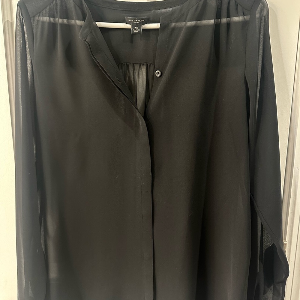 Ann Taylor Elegant Black Sheer Blouse